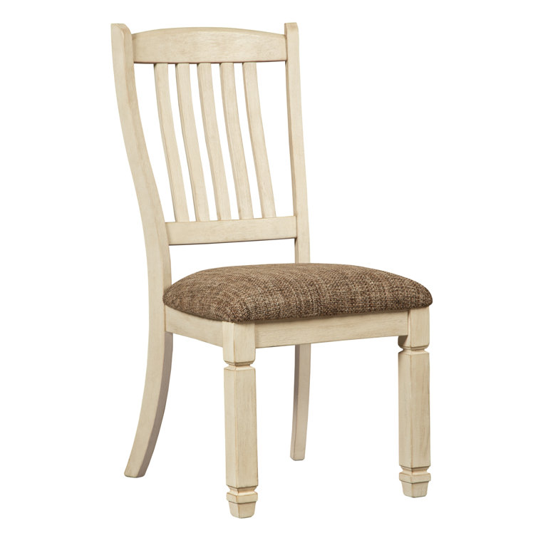 Antique White Linen Upholstered Side Chair with Weathered Oak Accents