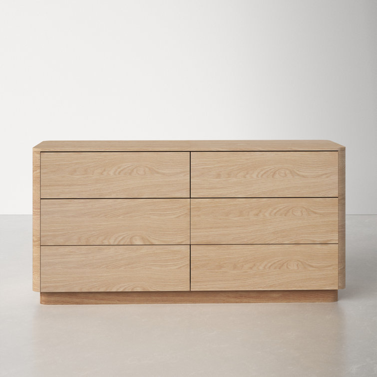 Transitional Soft Close 60" Oak Double Dresser with 6 Drawers
