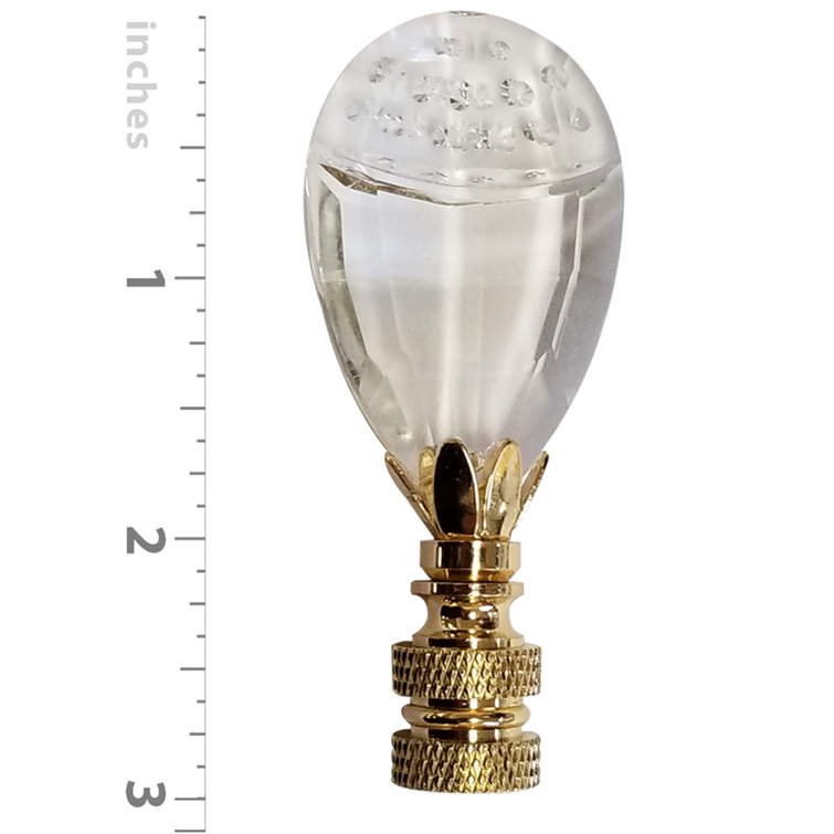 Clear Faceted Crystal Lamp Finial with Polished Brass Base, 3 inch