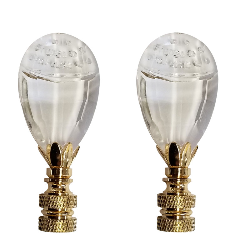 Clear Faceted Crystal Lamp Finial with Polished Brass Base, 3 inch