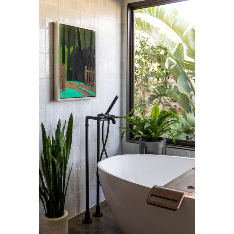 Polished Nickel Brass Floor Mounted Tub Faucet with Handshower
