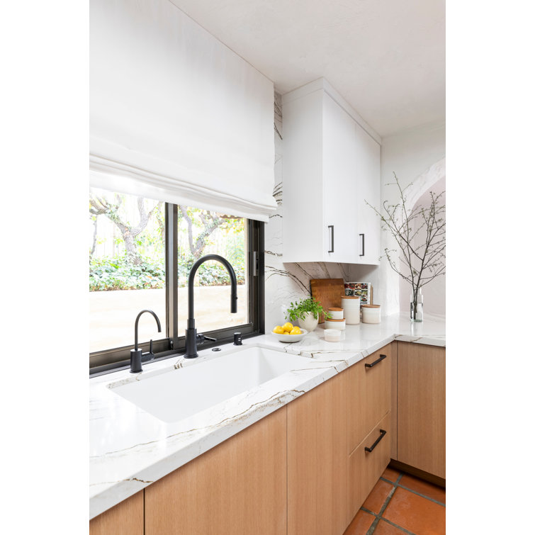 34" White Fireclay Single Bowl Drop-In Kitchen Sink