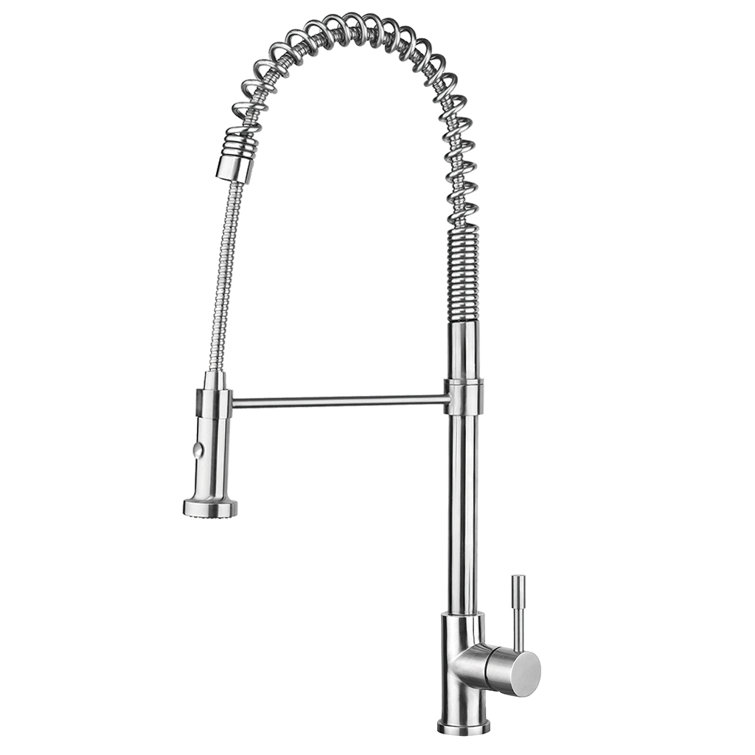 Polished Stainless Steel Commercial Faucet with Pull-down Spray