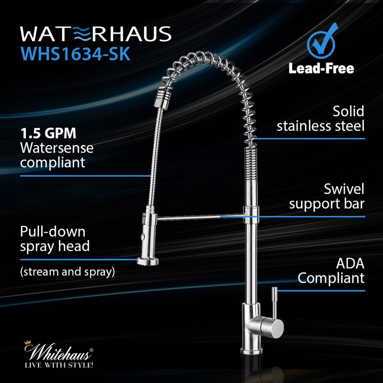Brushed Stainless Steel Single Lever Faucet with Pull-down Spray Head