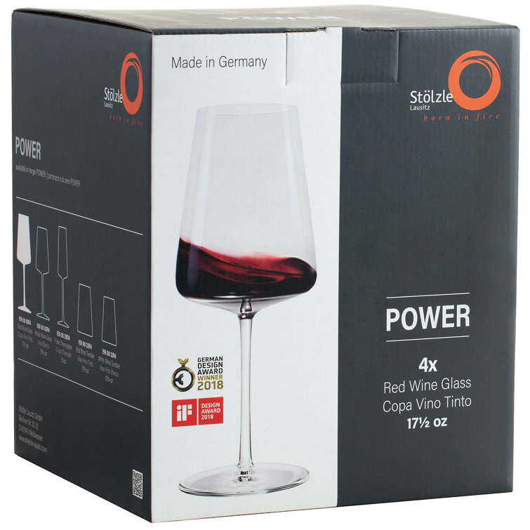 Power 18 oz. Clear Lead-Free Crystal Red Wine Glasses Set