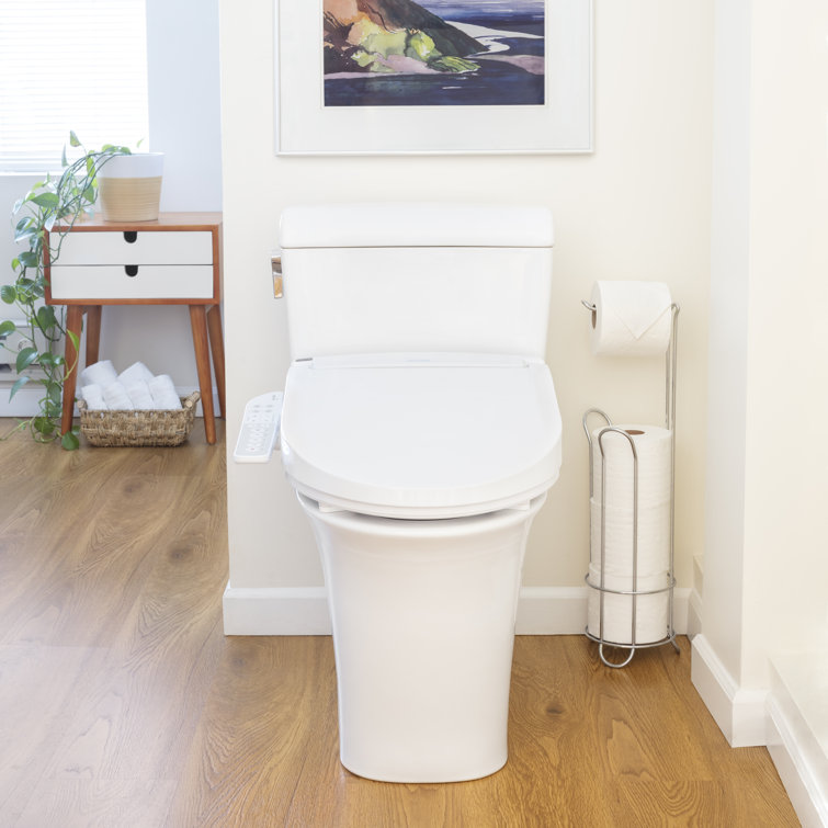 White Elongated Sidearm Bidet Seat with Warm Air Dryer