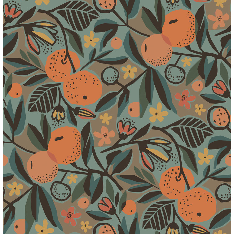 Teal and Orange Clementine Peel and Stick Wallpaper