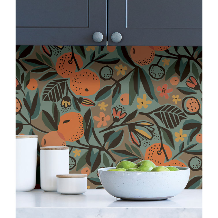Teal and Orange Clementine Peel and Stick Wallpaper