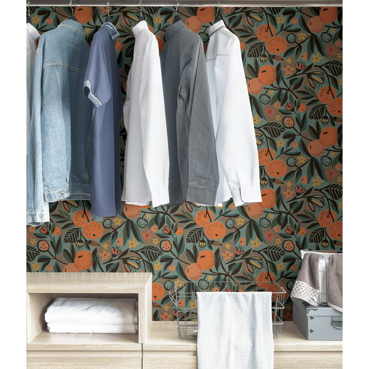 Teal and Orange Clementine Peel and Stick Wallpaper