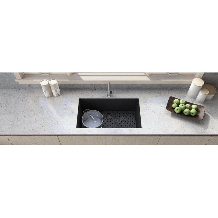 Midnight Black Granite Composite Undermount Single Bowl Kitchen Sink