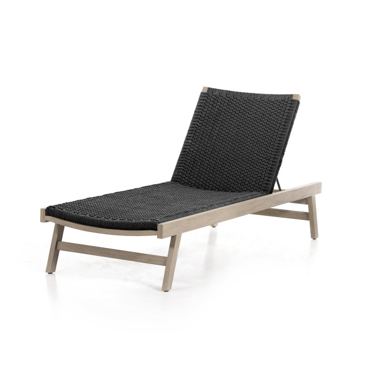 Weathered Gray and Black Teak Outdoor Chaise Lounge