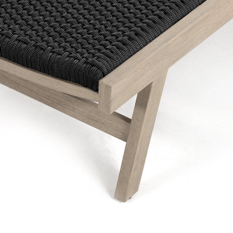 Weathered Gray and Black Teak Outdoor Chaise Lounge
