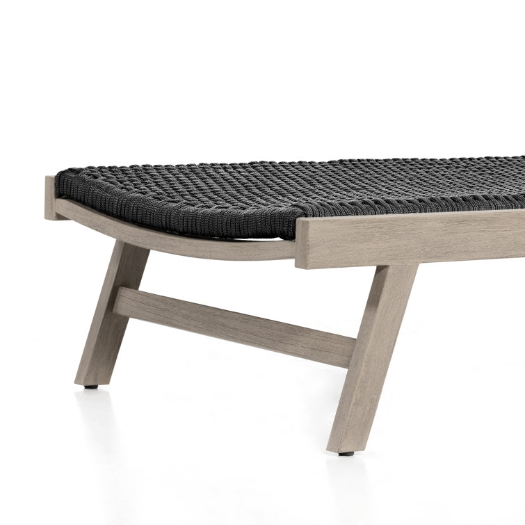 Weathered Gray and Black Teak Outdoor Chaise Lounge