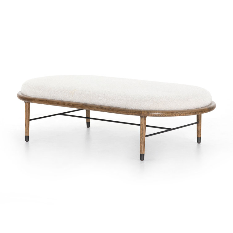 Petra Contemporary Cream Boucle and Oak Oval Ottoman