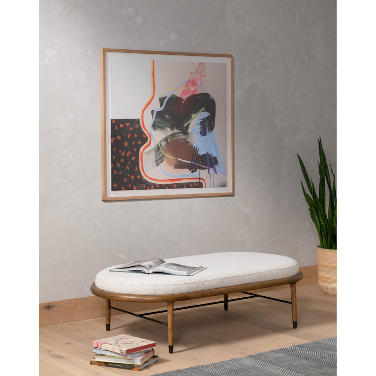 Petra Contemporary Cream Boucle and Oak Oval Ottoman
