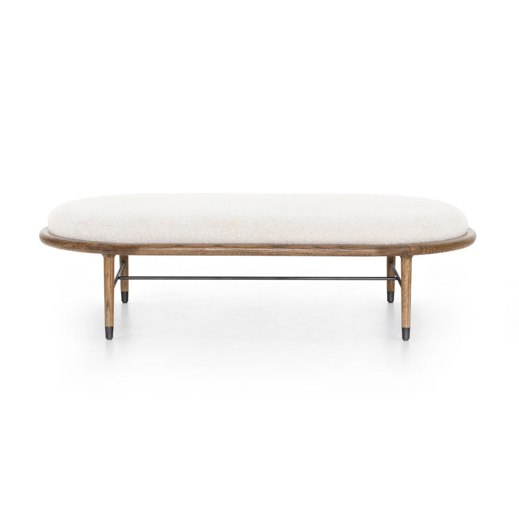 Petra Contemporary Cream Boucle and Oak Oval Ottoman