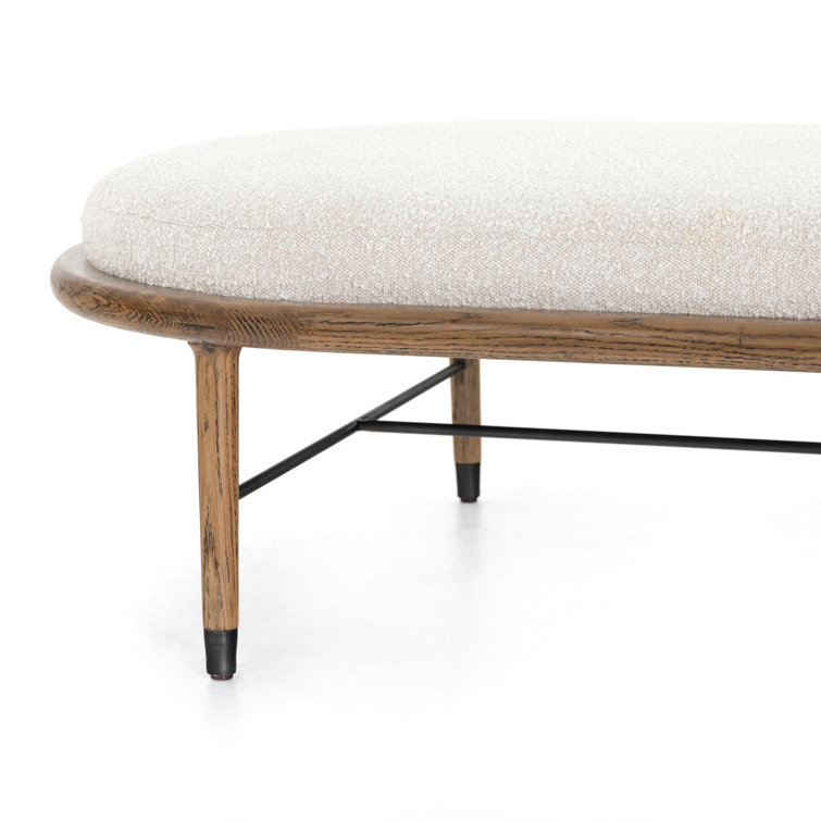 Petra Contemporary Cream Boucle and Oak Oval Ottoman