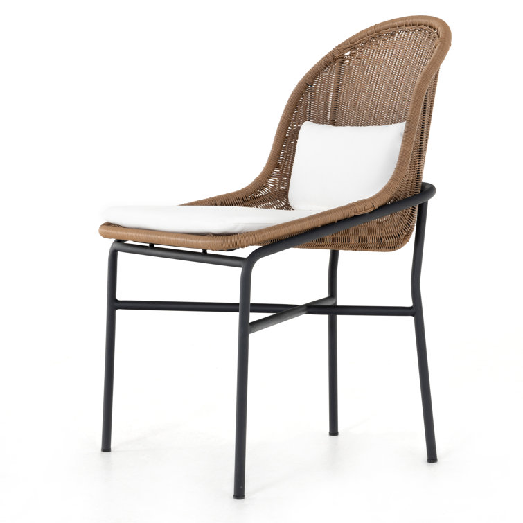 Contemporary Brown and White Cushioned Outdoor Dining Chair