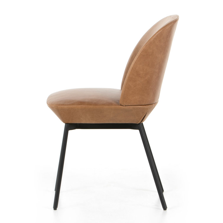 Modern Tan Leather Upholstered Dining Chair with Black Metal Legs