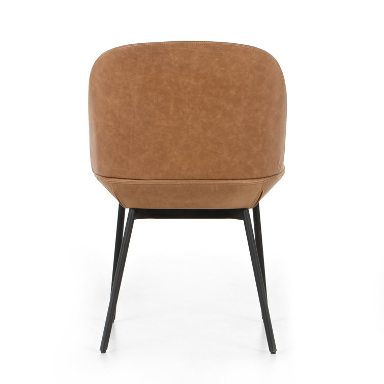 Modern Tan Leather Upholstered Dining Chair with Black Metal Legs
