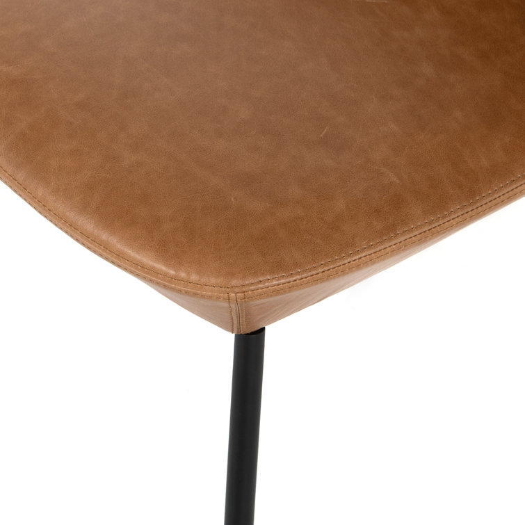 Modern Tan Leather Upholstered Dining Chair with Black Metal Legs