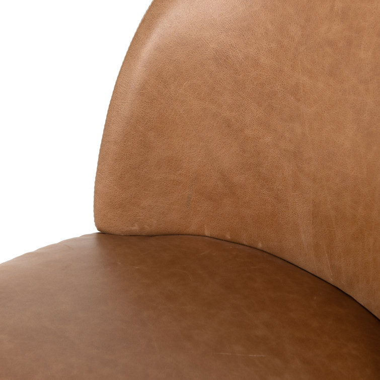 Modern Tan Leather Upholstered Dining Chair with Black Metal Legs