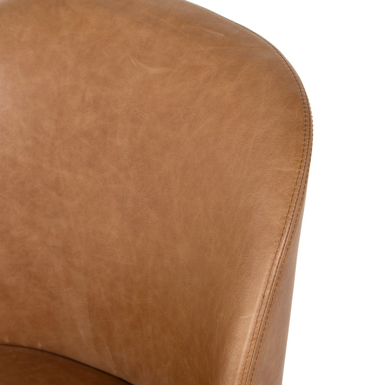 Modern Tan Leather Upholstered Dining Chair with Black Metal Legs