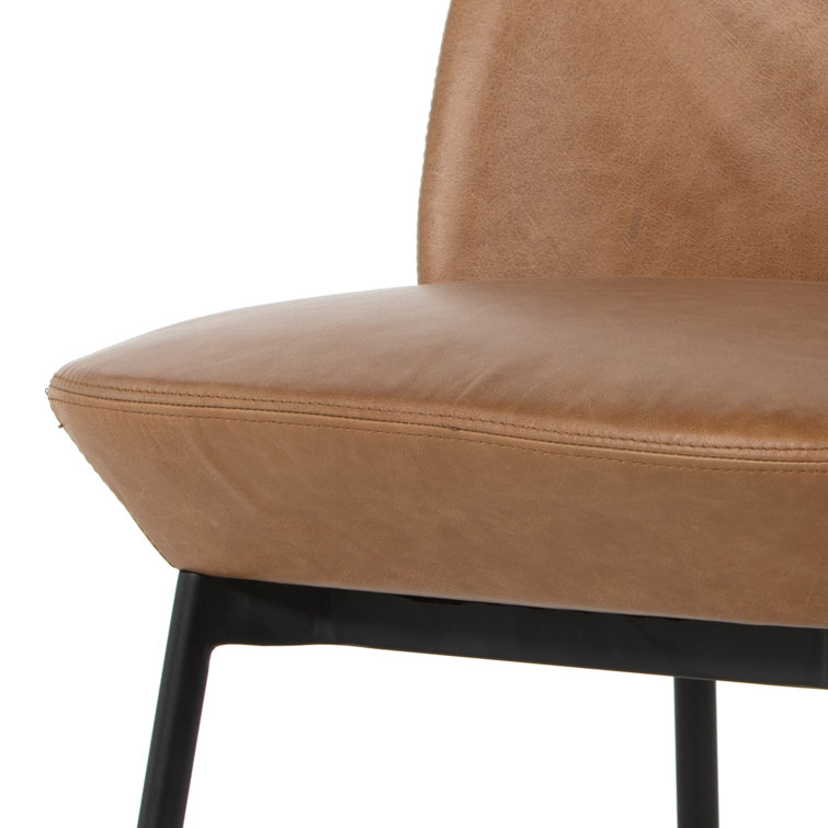 Modern Tan Leather Upholstered Dining Chair with Black Metal Legs
