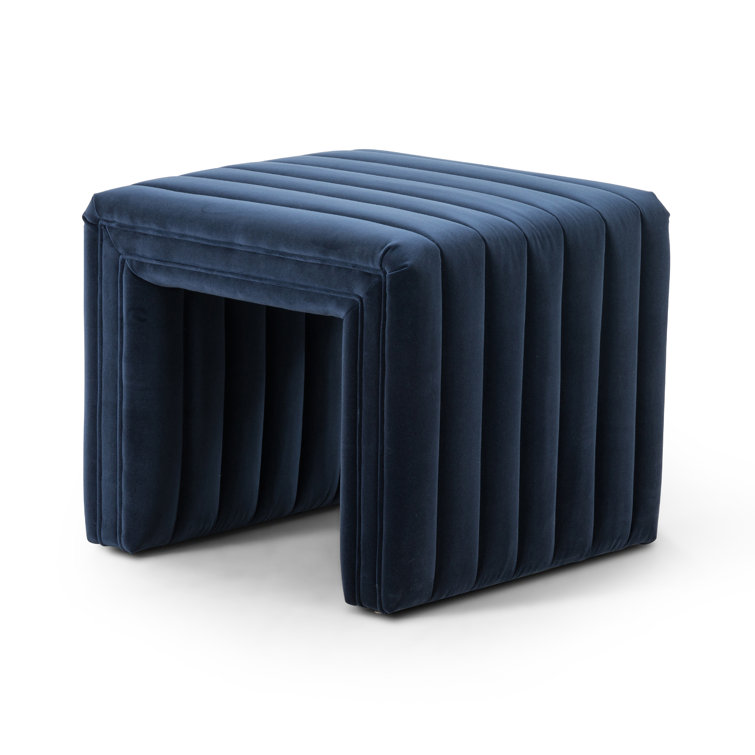 Sapphire Navy Velvet Square Upholstered Ottoman