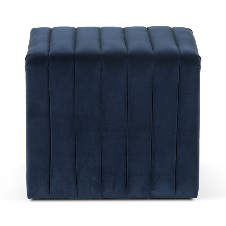 Sapphire Navy Velvet Square Upholstered Ottoman
