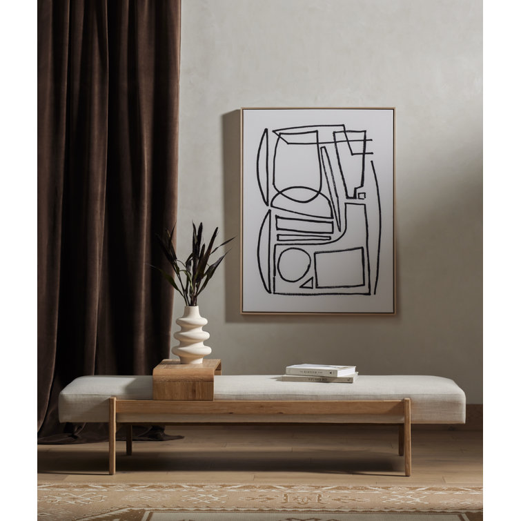 Contemporary Gray Upholstered Bench with Sliding Tray