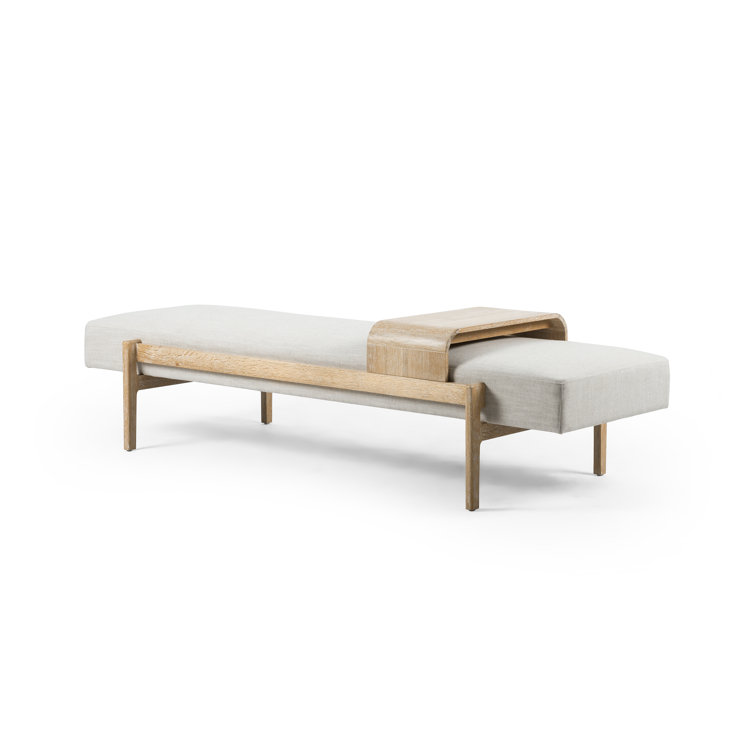 Contemporary Gray Upholstered Bench with Sliding Tray
