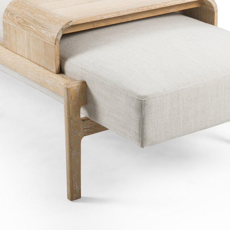 Contemporary Gray Upholstered Bench with Sliding Tray