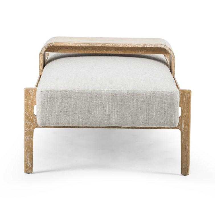 Contemporary Gray Upholstered Bench with Sliding Tray