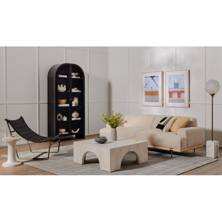 Tall Black Iron and Vintage White Oak Arched Display Cabinet