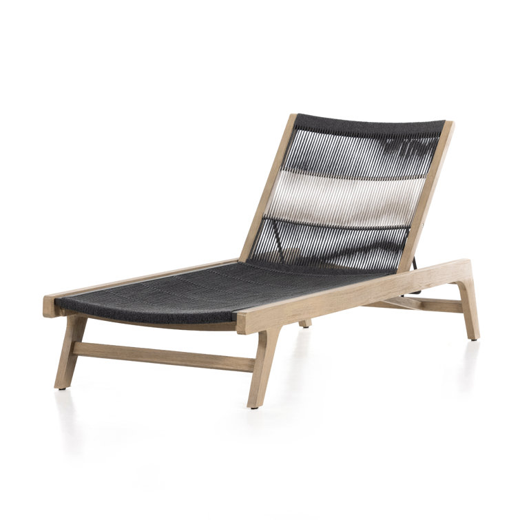 Washed Brown Teak Outdoor Chaise Lounge with Handwoven Rope