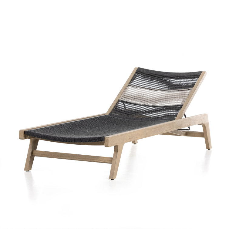 Washed Brown Teak Outdoor Chaise Lounge with Handwoven Rope
