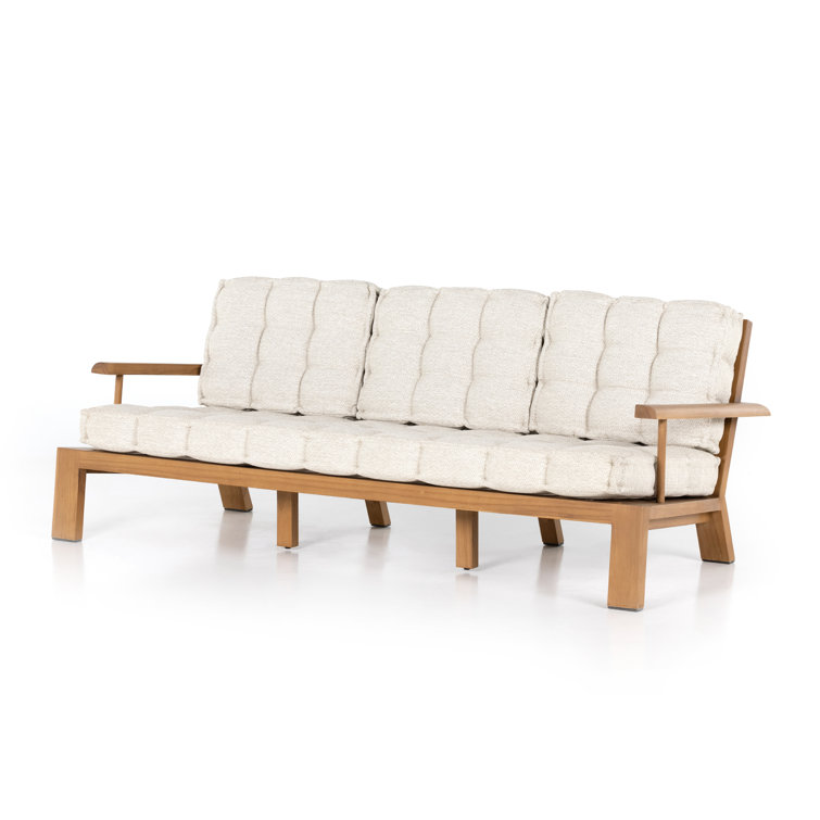 Natural Teak 85" Cream Cushioned Outdoor Sofa