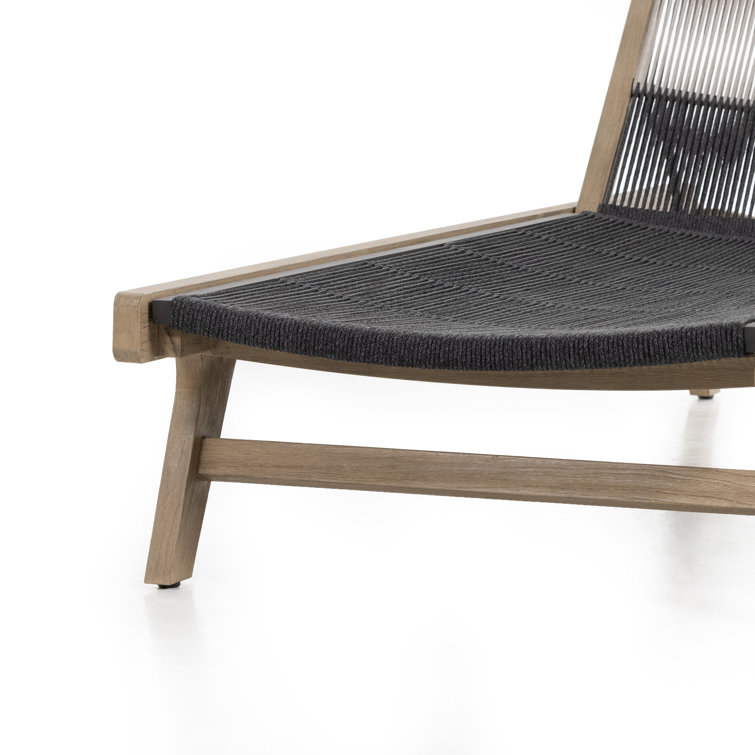 Washed Brown Teak Outdoor Chaise Lounge with Handwoven Rope