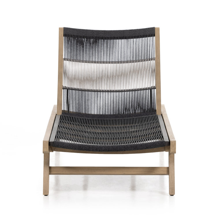 Washed Brown Teak Outdoor Chaise Lounge with Handwoven Rope