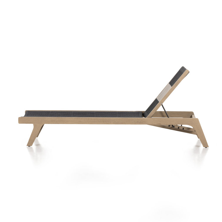 Washed Brown Teak Outdoor Chaise Lounge with Handwoven Rope