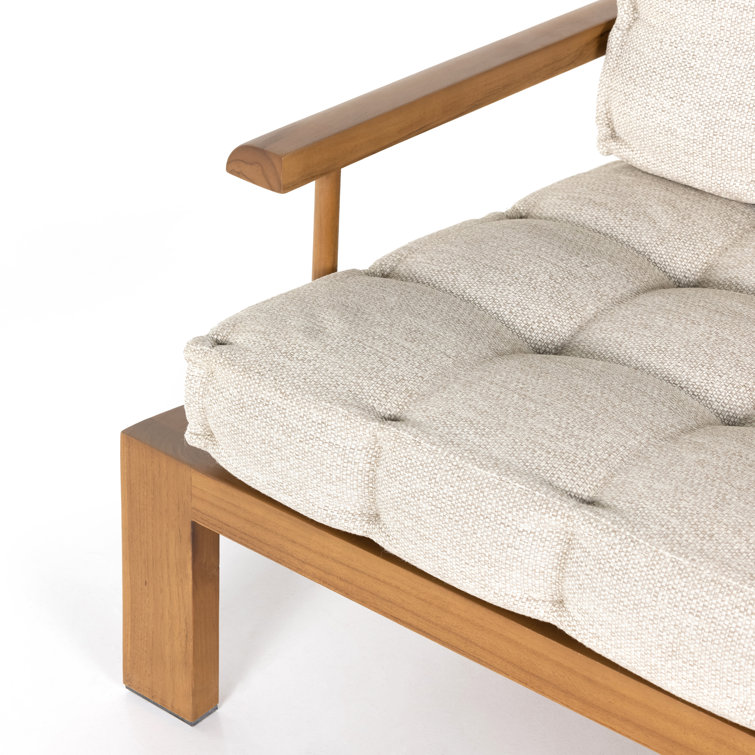 Natural Teak 85" Cream Cushioned Outdoor Sofa