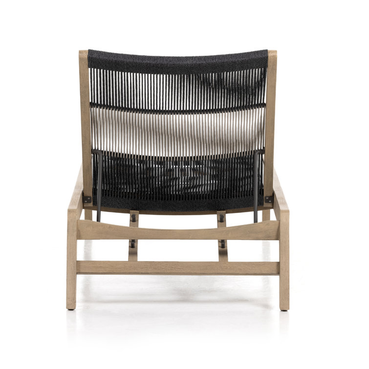 Washed Brown Teak Outdoor Chaise Lounge with Handwoven Rope
