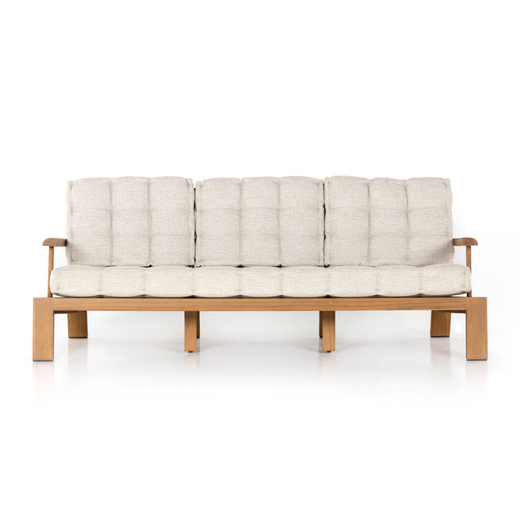 Natural Teak 85" Cream Cushioned Outdoor Sofa