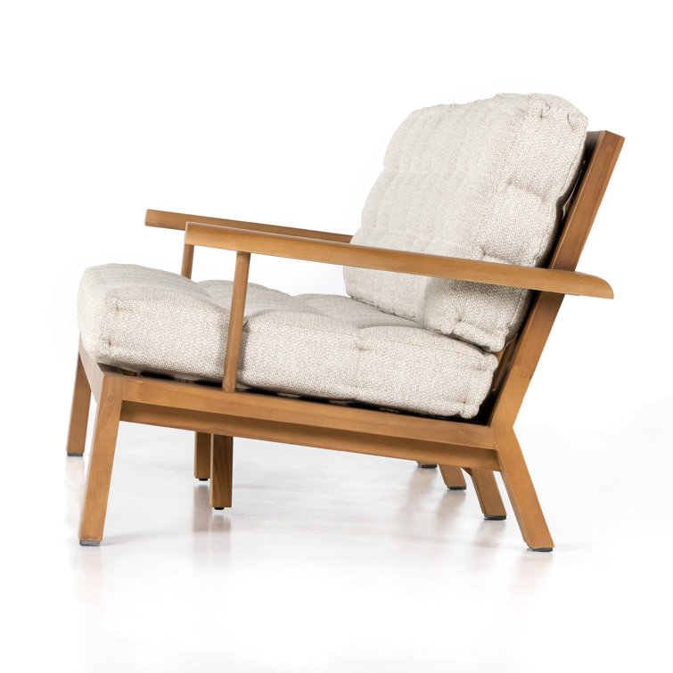 Natural Teak 85" Cream Cushioned Outdoor Sofa