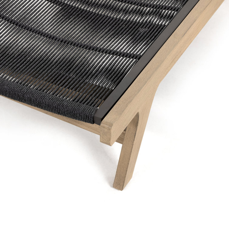 Washed Brown Teak Outdoor Chaise Lounge with Handwoven Rope