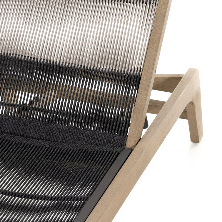 Washed Brown Teak Outdoor Chaise Lounge with Handwoven Rope
