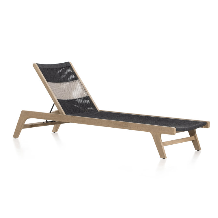 Washed Brown Teak Outdoor Chaise Lounge with Handwoven Rope