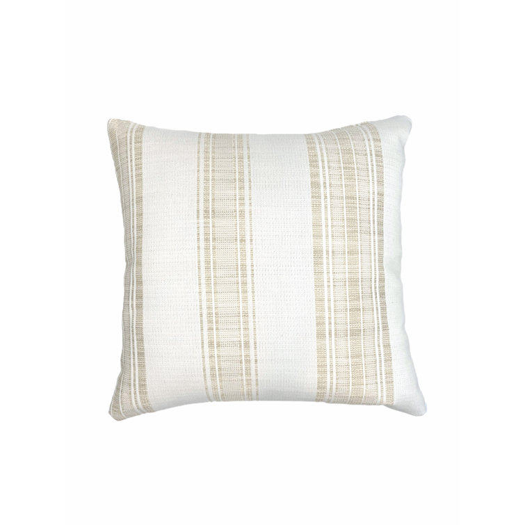 Beige and White Striped 20" Square Acrylic Outdoor Throw Pillow