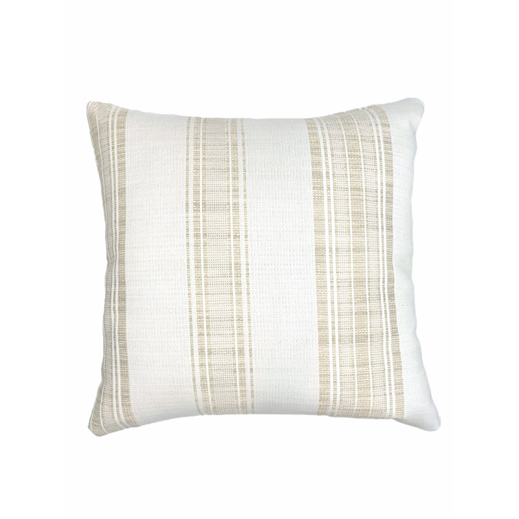 Anaya Beige and White Striped Acrylic Outdoor Throw Pillow 24x24